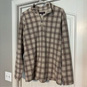 Johnston & Murphy Beige Plaid Zip-Up Sweater